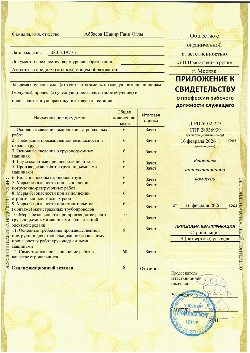 Экзаменационный лист